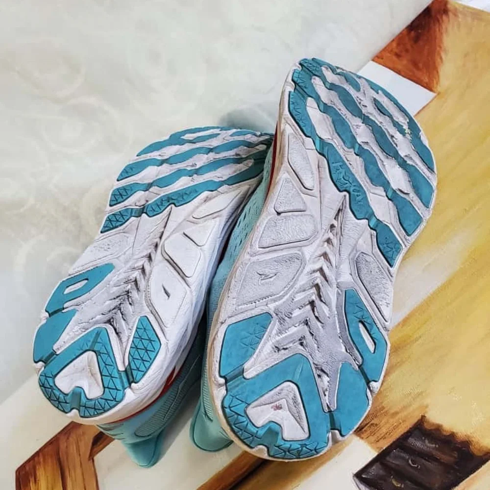 Hoka Light Blue with Red Accents Running Shoes Size 11B.